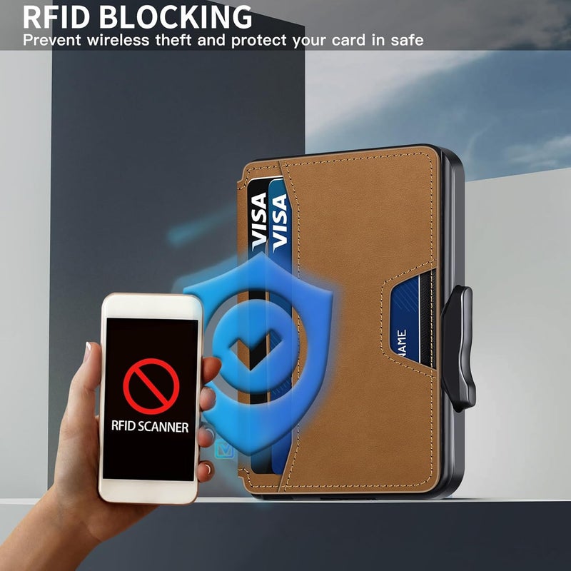 SEMORID Wallet for Men, Mens Wallet Minimalist Slim Wallet, RFID Blocking Smart Pop Up Wallet with Money Clip & ID Window, Metal Compact Wallet, Aluminum Credit Card Holder Wallet - Image 3